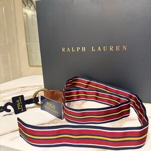 Polo Ralph Lauren Men’s Web Stripe Belt With Brass Ring – Size L | New With Tags